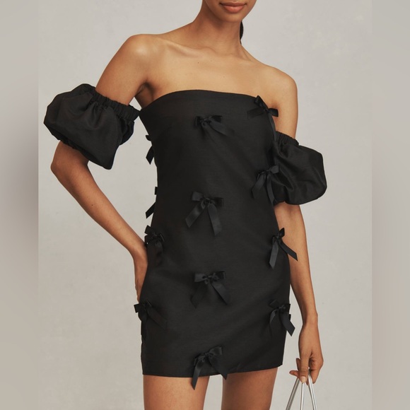 Hutch Black Off-Shoulder Dress whimsigoth bows feminine LBD valentine S NWT - Picture 2 of 10